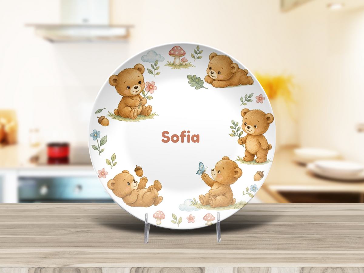 Personalized Teddy Bear Plate, Bear Nursery Decor, Custom Name Plate, Special Dinner Plate, UNBREAKABLE – Not Ceramic