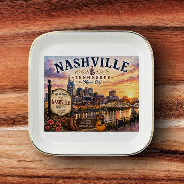Nashville Tennessee Jewelry Dish, Music City Souvenir, Nashville Skyline Gift, Country Music Decor, Gold-Trimmed Ceramic Tray Gift