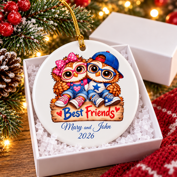 Personalized Best Friends Owl Ornament, Boy & Girl Best Friend Gift, Custom Names & Year Christmas Keepsake