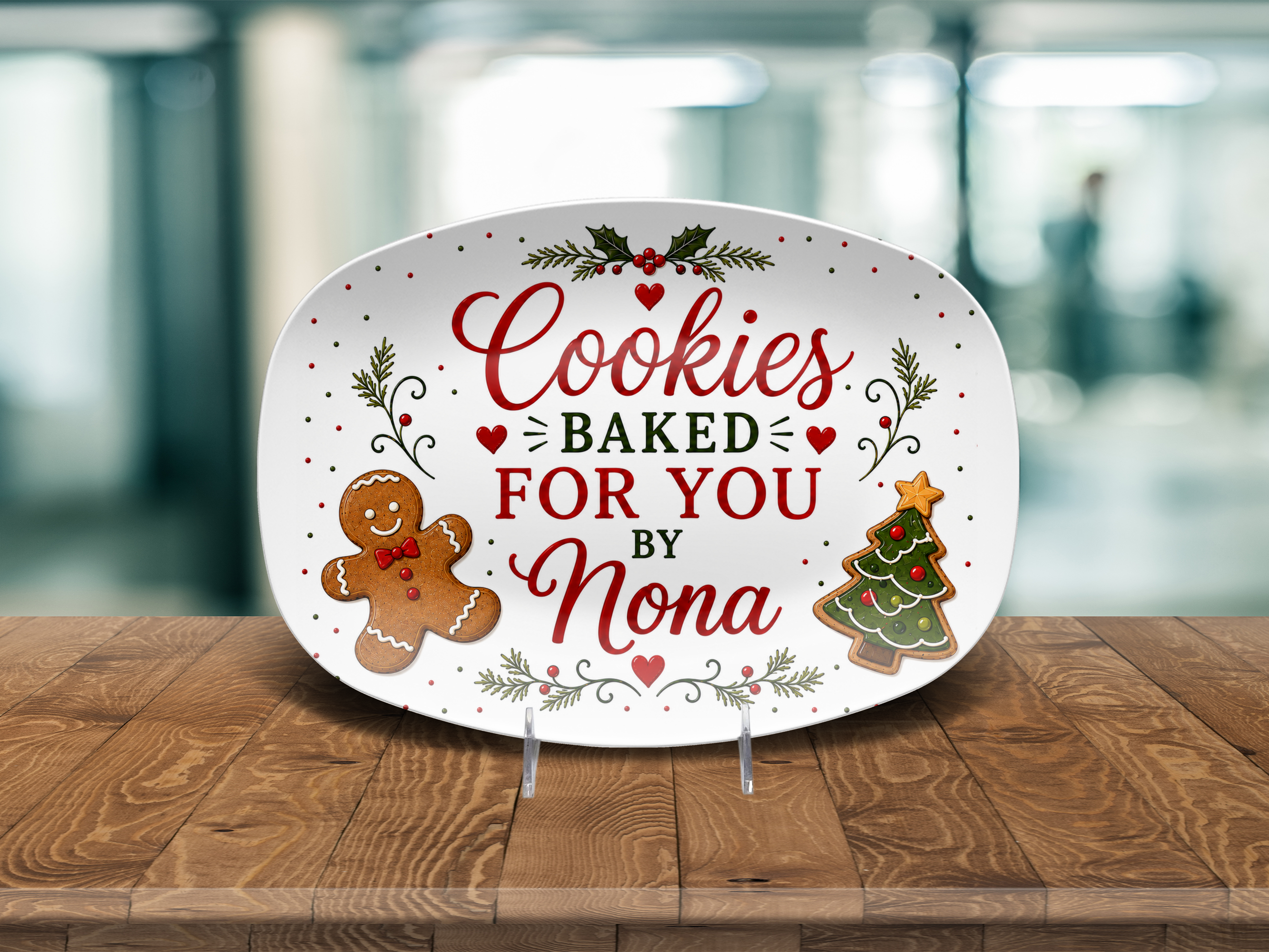 Nona Christmas Cookie Platter, Cookies Baked for You by Nona, Holiday Serving Dish,  10 x 14 Oval Serving Platter
