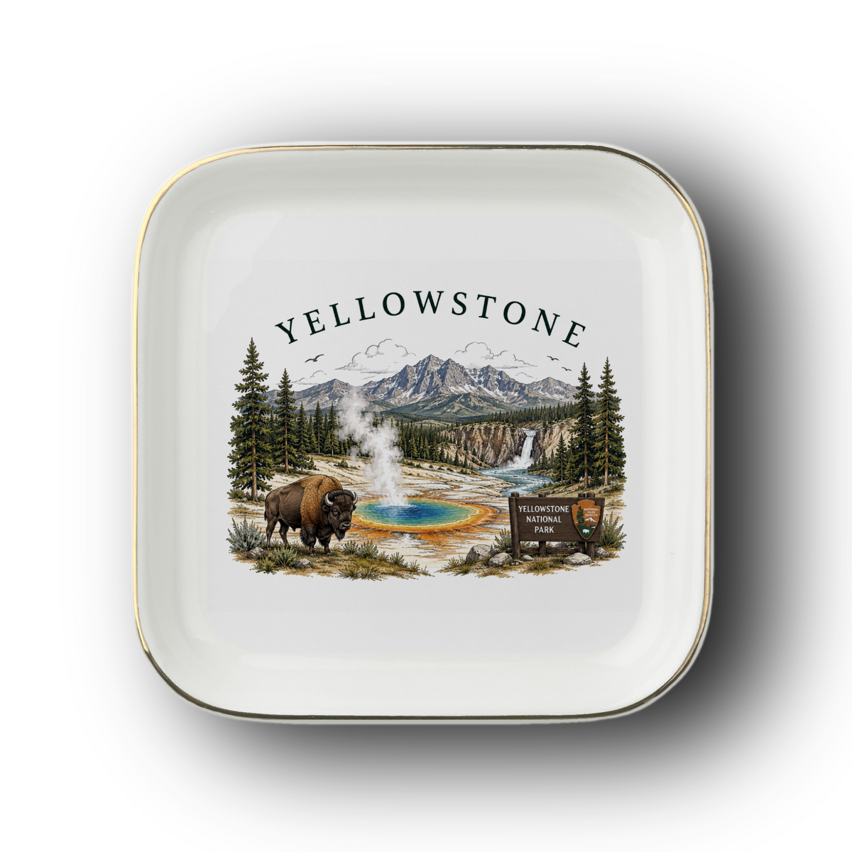 Yellowstone National Park Jewelry Dish, Ceramic Trinket Tray, National Park Souvenior Keepsake