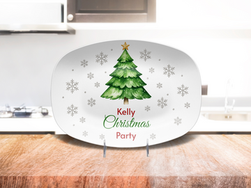Personalized Christmas Party Platter, Custom Holiday Serving Tray with Christmas Tree and Snowflakes, Festive Hostess Gift Decor