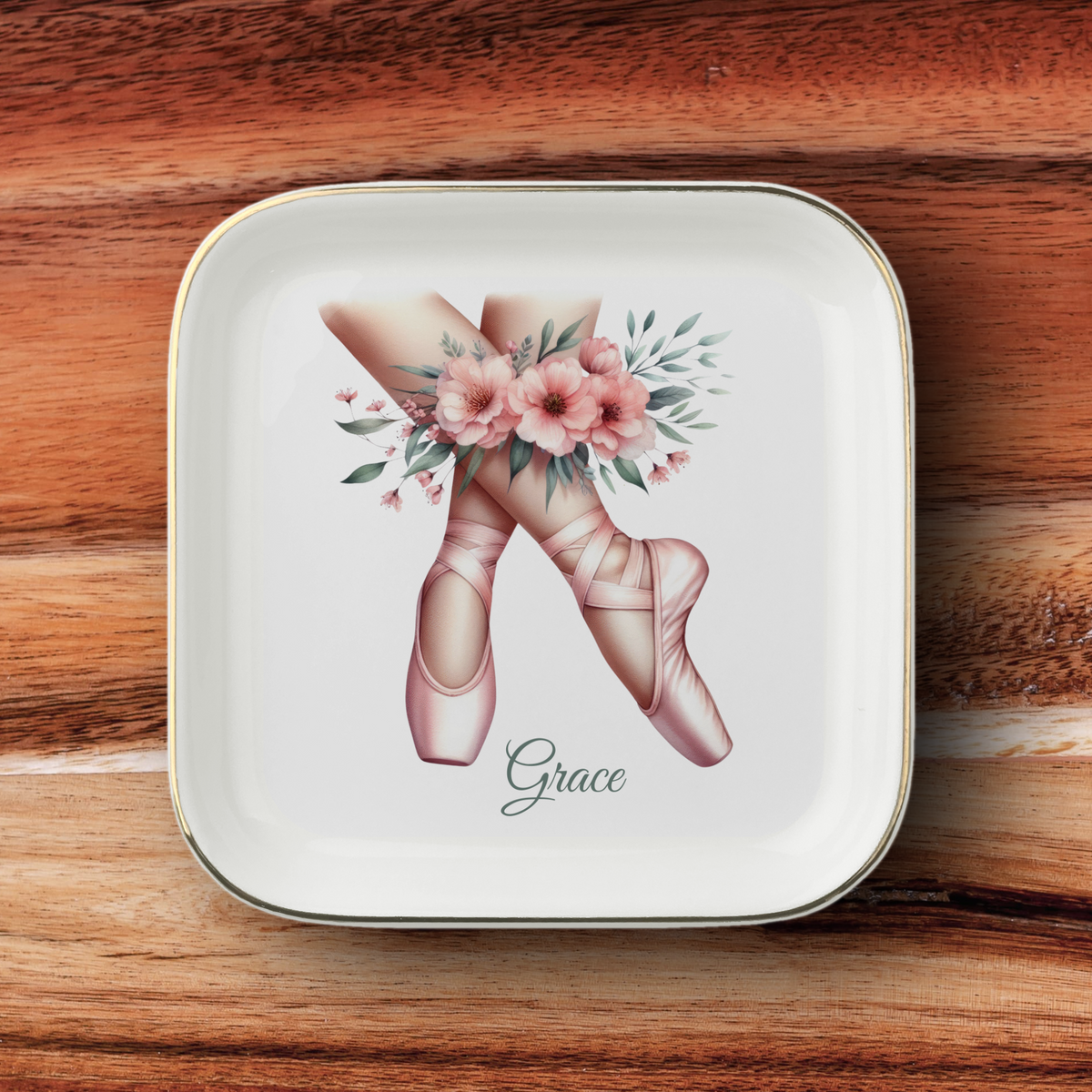 Personalized Ballerina Trinket Tray, Dancer Jewelry Dish, Ceramic Ring Holder, Ballet Recital Gift, Opening Night Gift