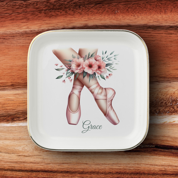 Personalized Ballerina Trinket Tray, Dancer Jewelry Dish, Ceramic Ring Holder, Ballet Recital Gift, Opening Night Gift