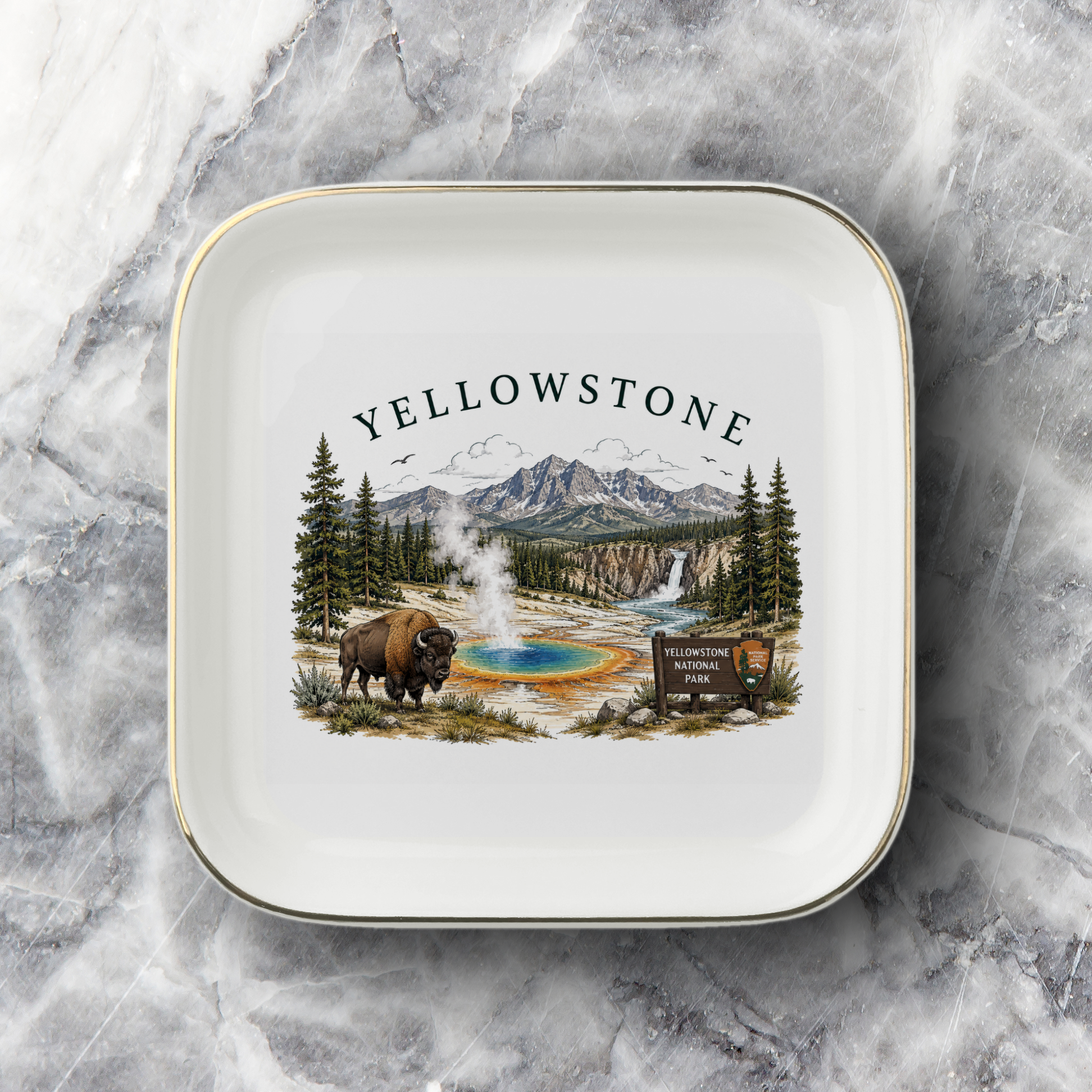 Yellowstone National Park Jewelry Dish, Ceramic Trinket Tray, National Park Souvenior Keepsake