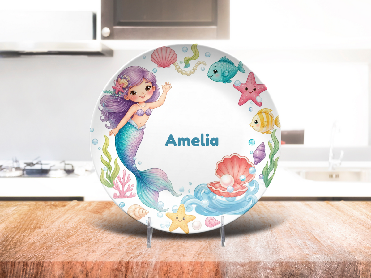 Mermaid Plate, Personalized Ocean Girl Decor, Fun Dinnerware, Underwater Fantasy Gift, UNBREAKABLE – Not Ceramic