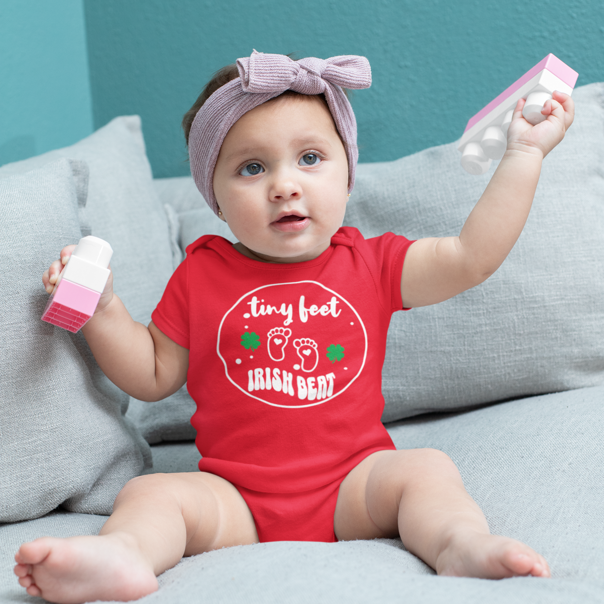 Custom Irish Baby Outfit with Name, Personalized Tiny Feet Irish Beat Baby Bodysuit,  St. Patrick’s Day Baby Shower Gift