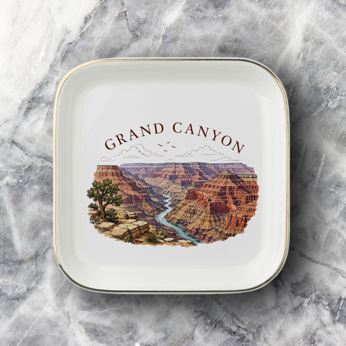 Grand Canyon Jewelry Dish,  National Park Keepsake Ring Holder, Travel Souvenir Gift, Gold Trimmed Ceramic Trinket Tray
