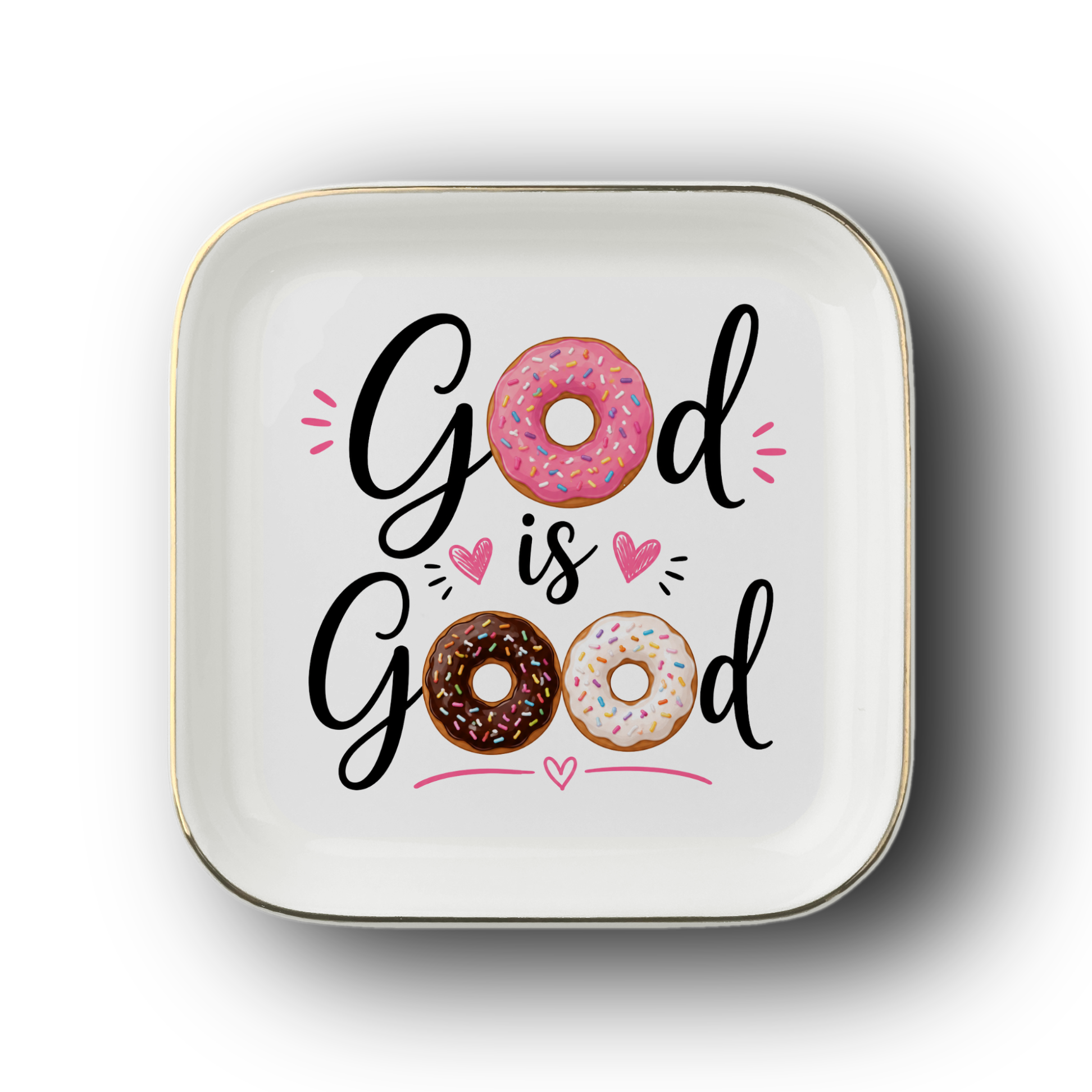 Donut Lover Jewelry Dish, God Is Good Trinket Tray, Ceramic Ring Holder, Sweet Gift for Donut Fans and Bakers