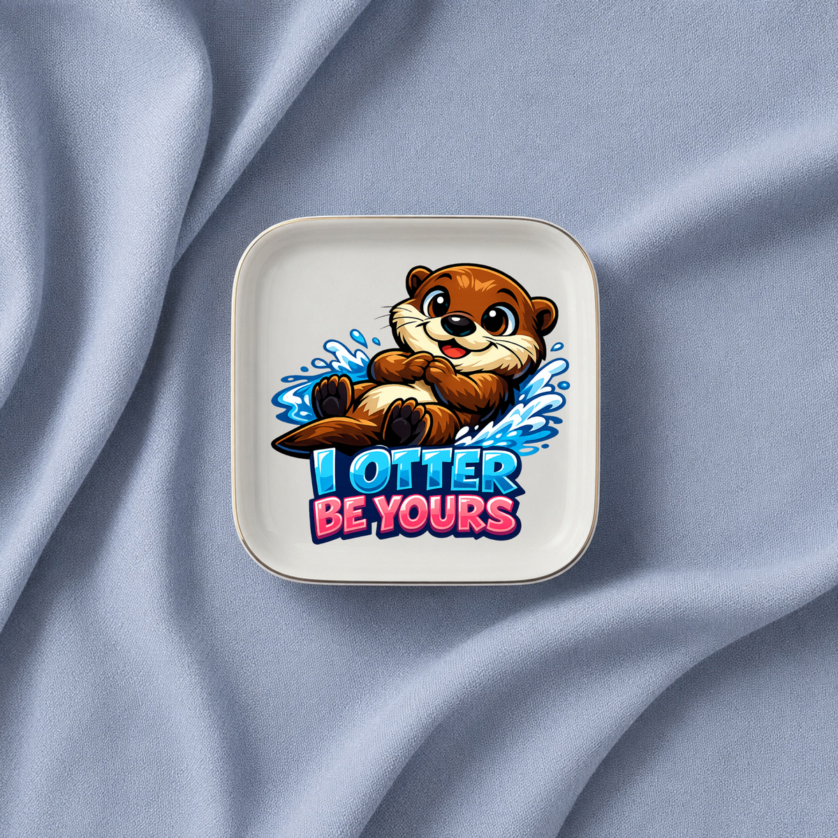 Otter Be Yours Jewelry Dish, Cute Otter Ring Holder, Animal Lover Gift, Gold Trim Ceramic Trinket Tray, Sweet Romantic Keepsake Decor