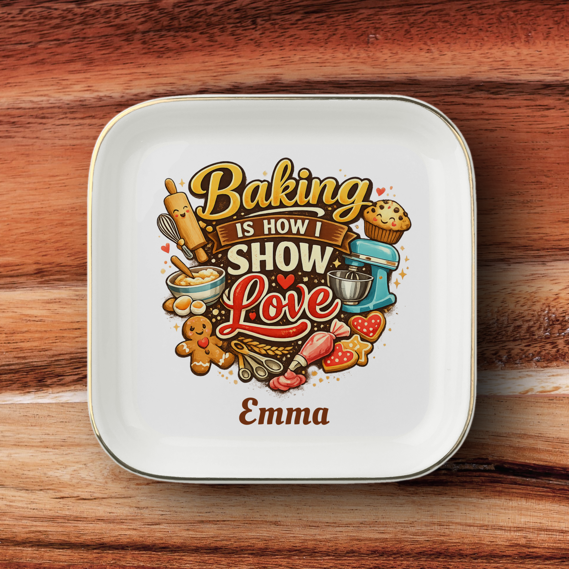 Baking Is How I Show Love Jewelry Dish, Baker Gift, Baking Lover Tray, Pastry Chef Keepsake, Ceramic Ring Dish, Kitchen Decor