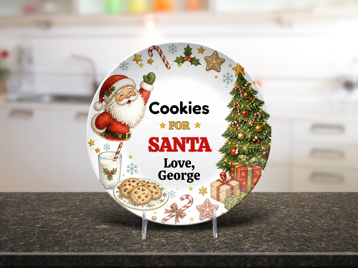 Personalized Cookies for Santa Plate, Unbreakable Christmas Cookie Plate, Custom Santa Treat Plate, Christmas Eve Family Tradition, Kids Holiday Gift