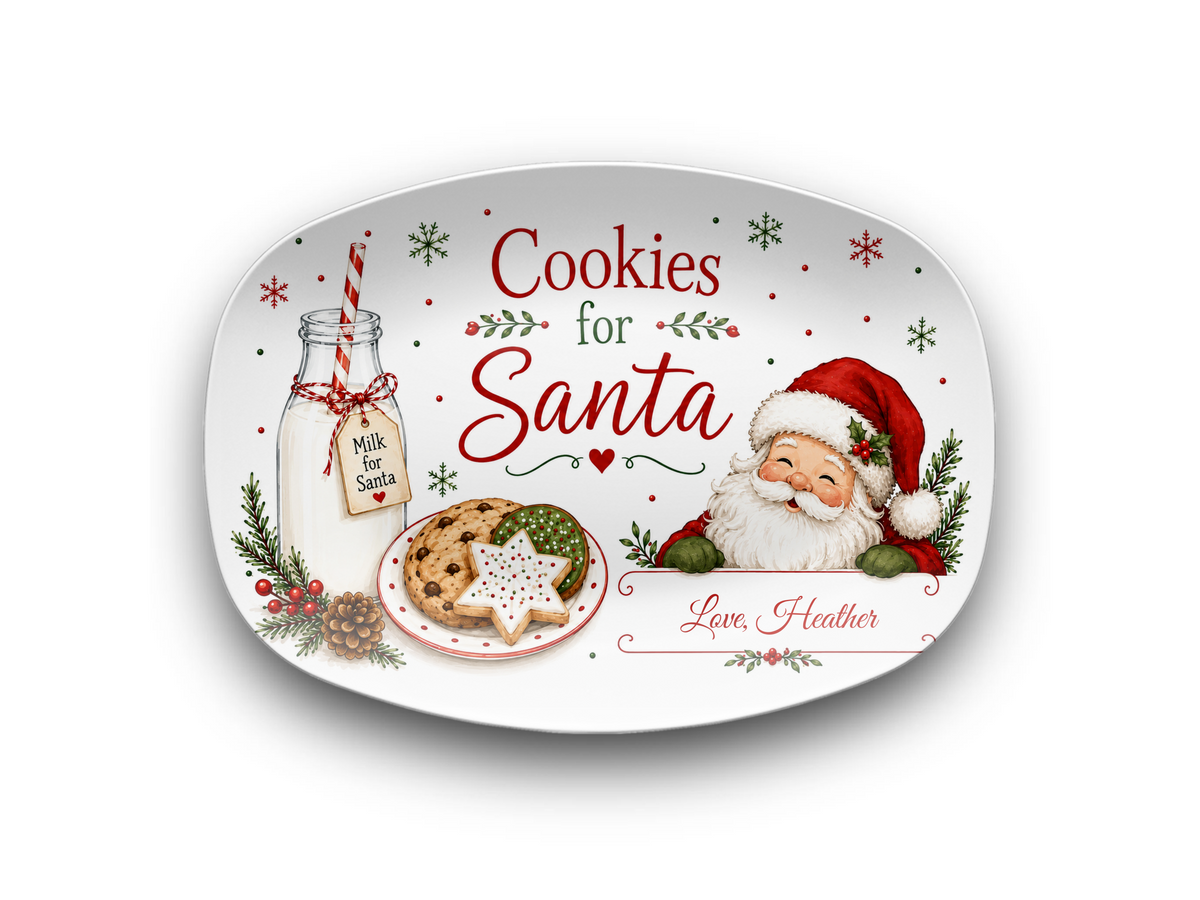 Personalized Cookies for Santa Christmas Platter, Santa Cookie Tray, Milk and Cookies Serving Dish, Christmas Eve Holiday Table Decor