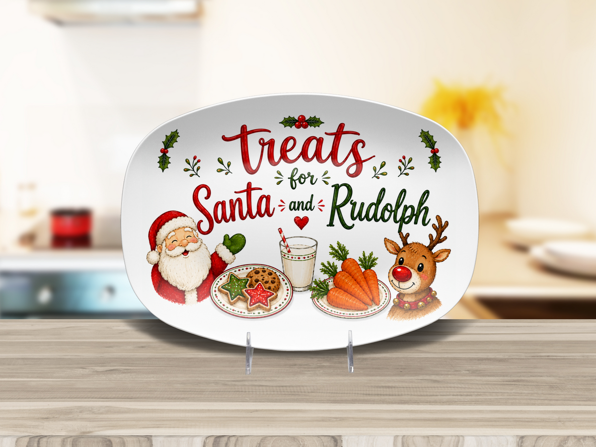 Christmas Treats for Santa and Rudolph Platter, Santa Cookie Tray, Holiday Serving Dish, Christmas Dessert Platter