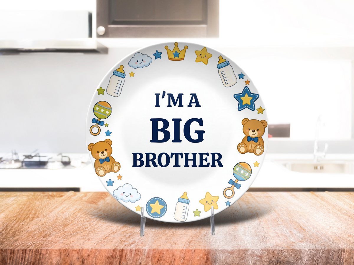 I'm a Big Brother Kids Plate, Baby Boy Gift, Sibling Announcement, Durable Personalized Plate With Stand Option, UNBREAKABLE – Not Ceramic Plate