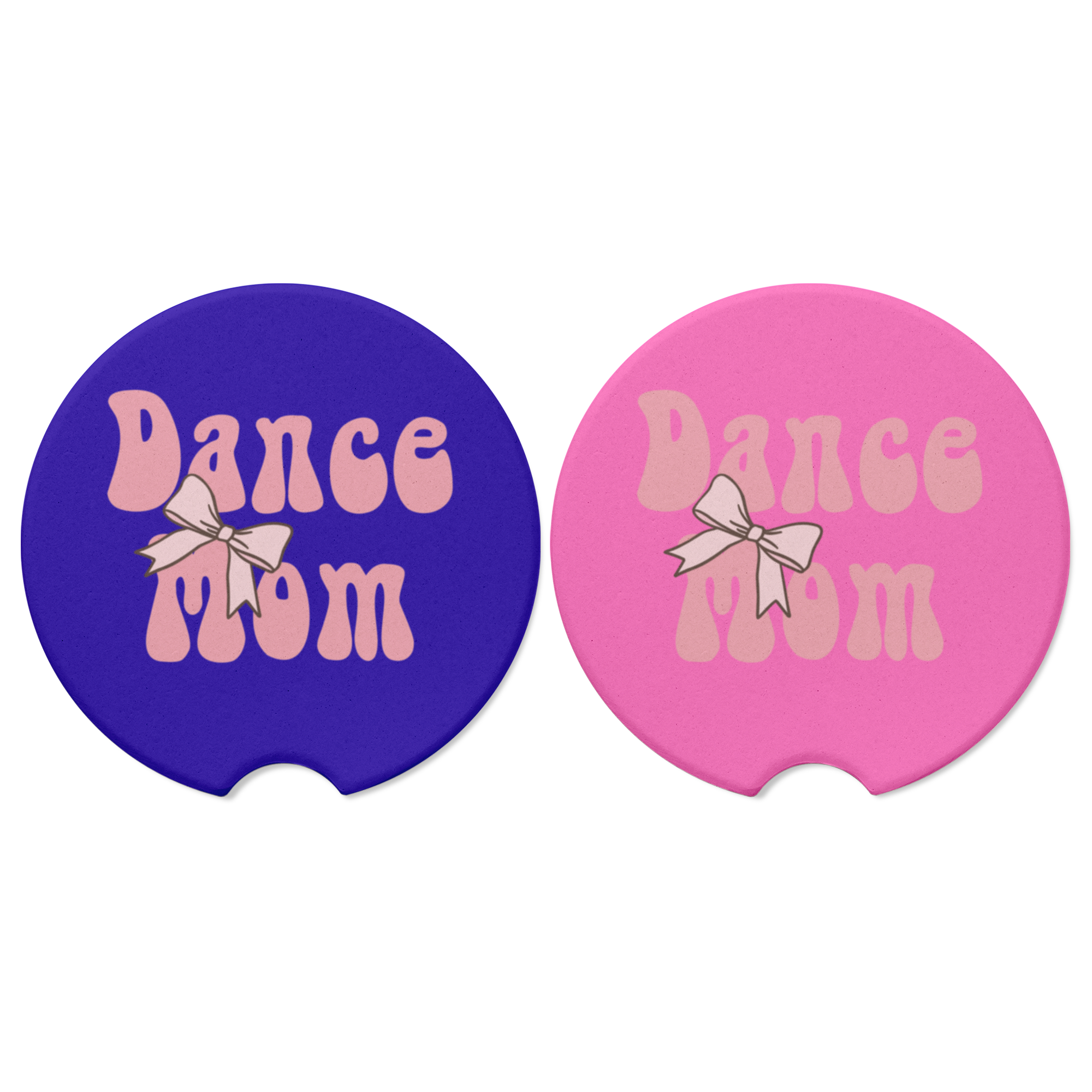 Dance Mom Car Coasters – Set of 2 Absorbent Ceramic Cup Holder Inserts with Pink Bow Design, Gift for Dance Moms, Car Accessories