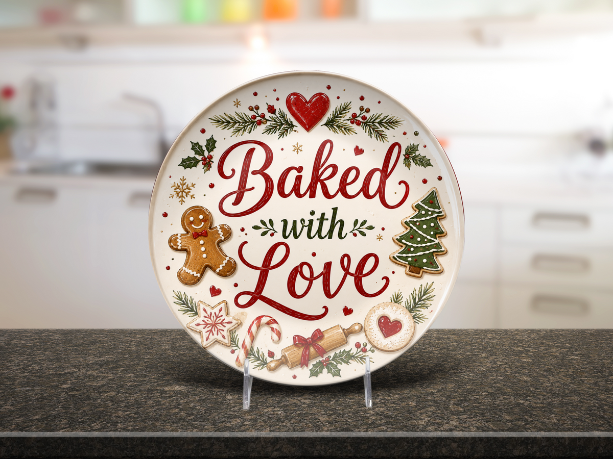 Baked With Love Christmas Plate, Grandma Holiday Baking Decor, Cookie Exchange Dish, Festive Christmas Kitchen Gift, 10 Inch Plate