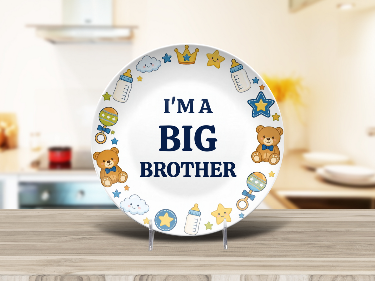 I'm a Big Brother Kids Plate, Baby Boy Gift, Sibling Announcement, Durable Personalized Plate With Stand Option, UNBREAKABLE – Not Ceramic Plate