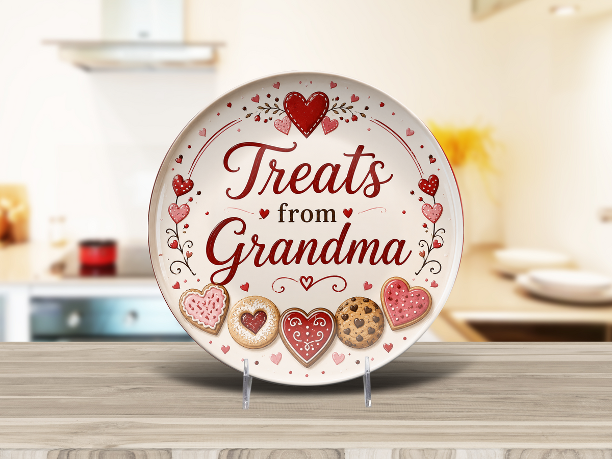 Treats from Grandma Plate, Heart Cookie Serving Plate, Grandma Gift, Valentine Dessert Plate, 10 Inch Decorative Kitchen Gift for Grandma
