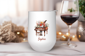 Personalized Grand Piano Wine Tumbler – 12oz Stainless Steel Cup, Insulated Music Lover Gift for Pianists, Teachers & Classical Fans