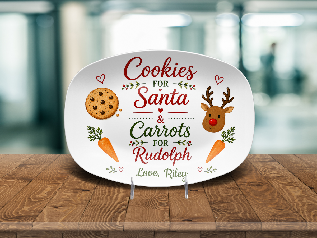 Christmas Santa Cookie Platter, Cookies for Santa & Carrots for Rudolph, Holiday Serving Dish, Christmas Eve Tray