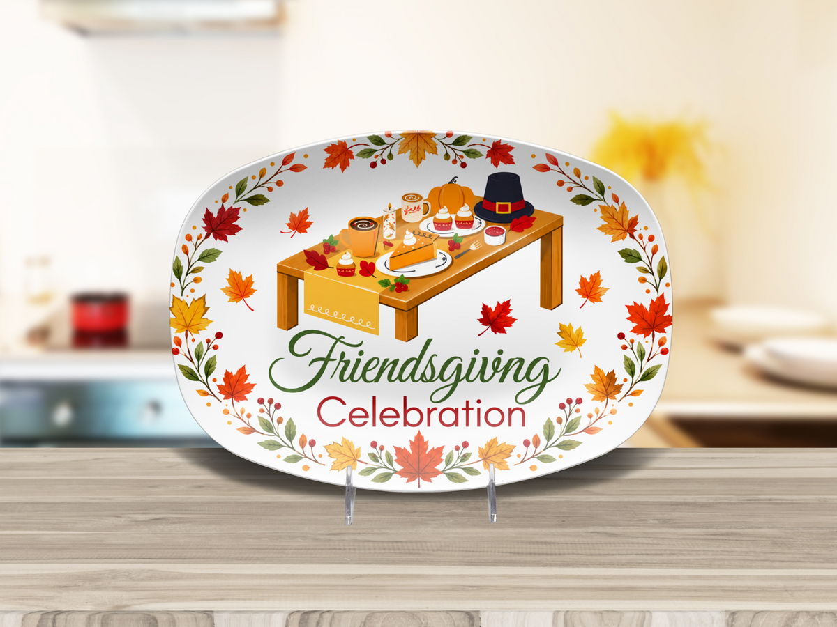 Friendsgiving Celebration Platter, Thanksgiving Serving Tray, Autumn Leaf Table Decor, Fall Dinner Party Host Gift, Oval Food Platter