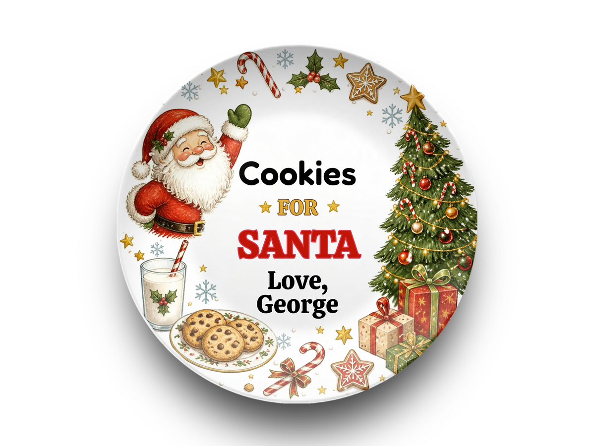 Personalized Cookies for Santa Plate, Unbreakable Christmas Cookie Plate, Custom Santa Treat Plate, Christmas Eve Family Tradition, Kids Holiday Gift