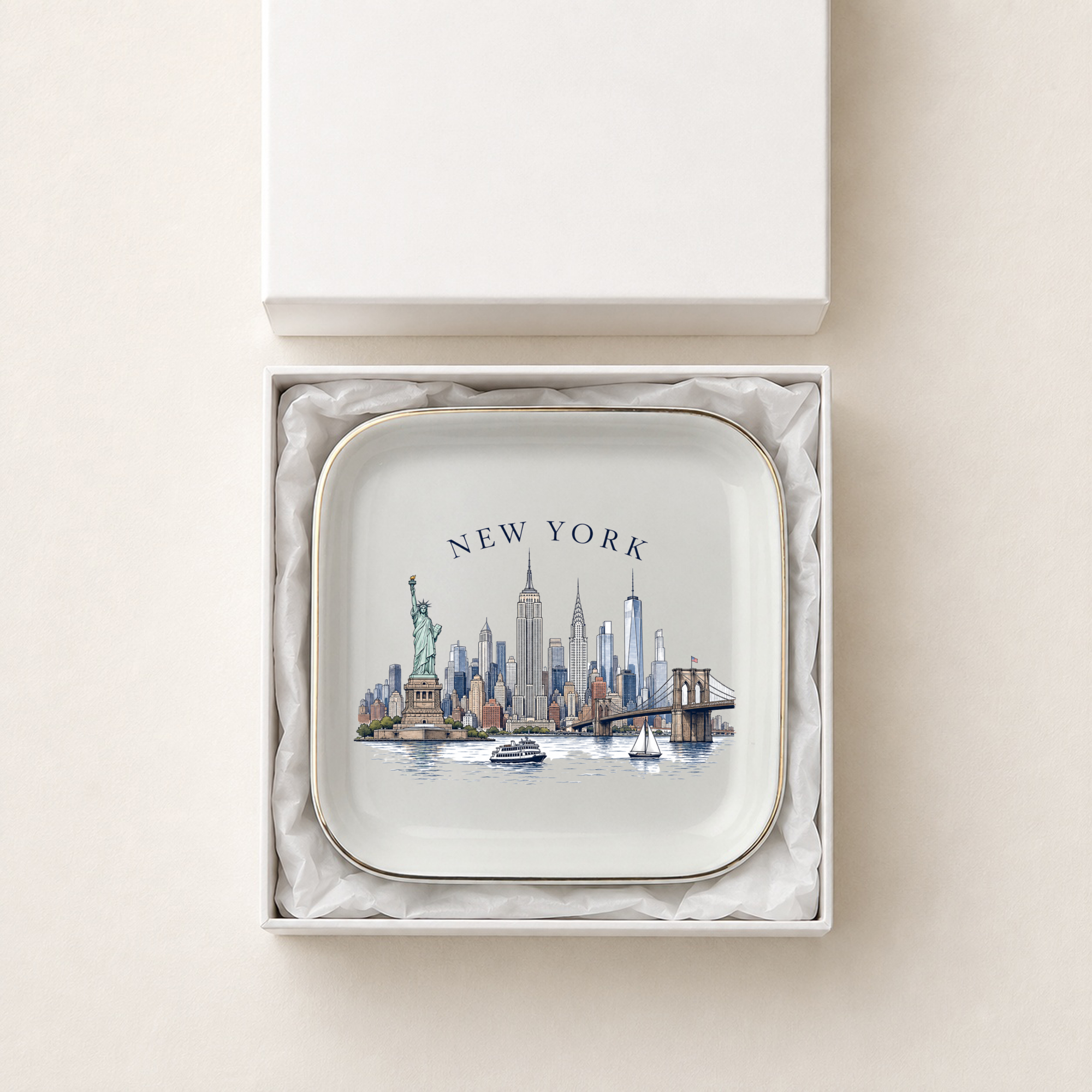New York Souvenir Jewelry Dish, NYC Skyline Trinket Tray, Statue of Liberty Ring Holder, New York City Gift Decor Tray, Travel Souvenir