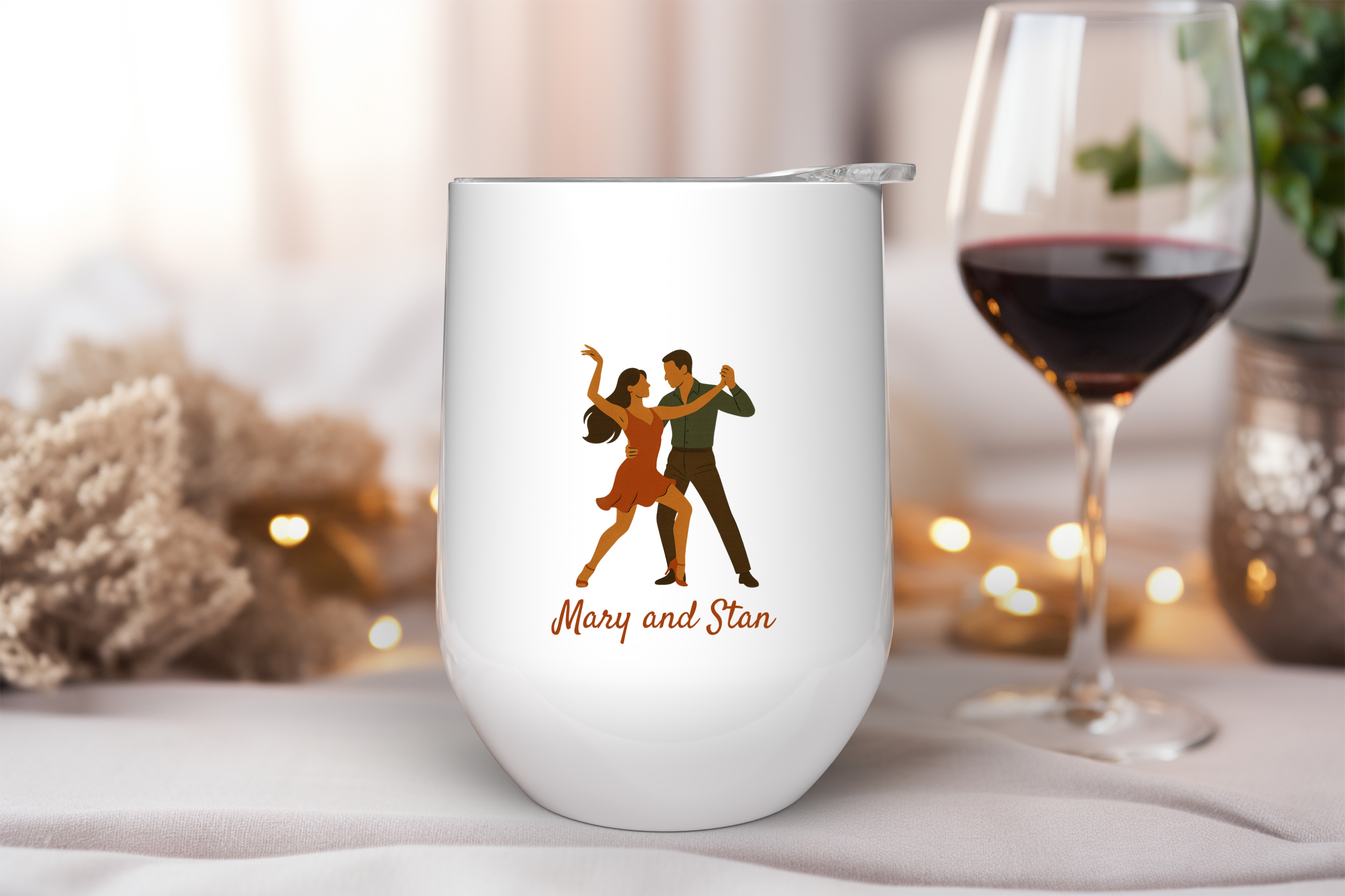 Personalized Salsa Dance Couple Wine Tumbler – 12oz Stainless Steel Cup, Insulated Gift for Latin Dancers, Teachers & Dance Lovers