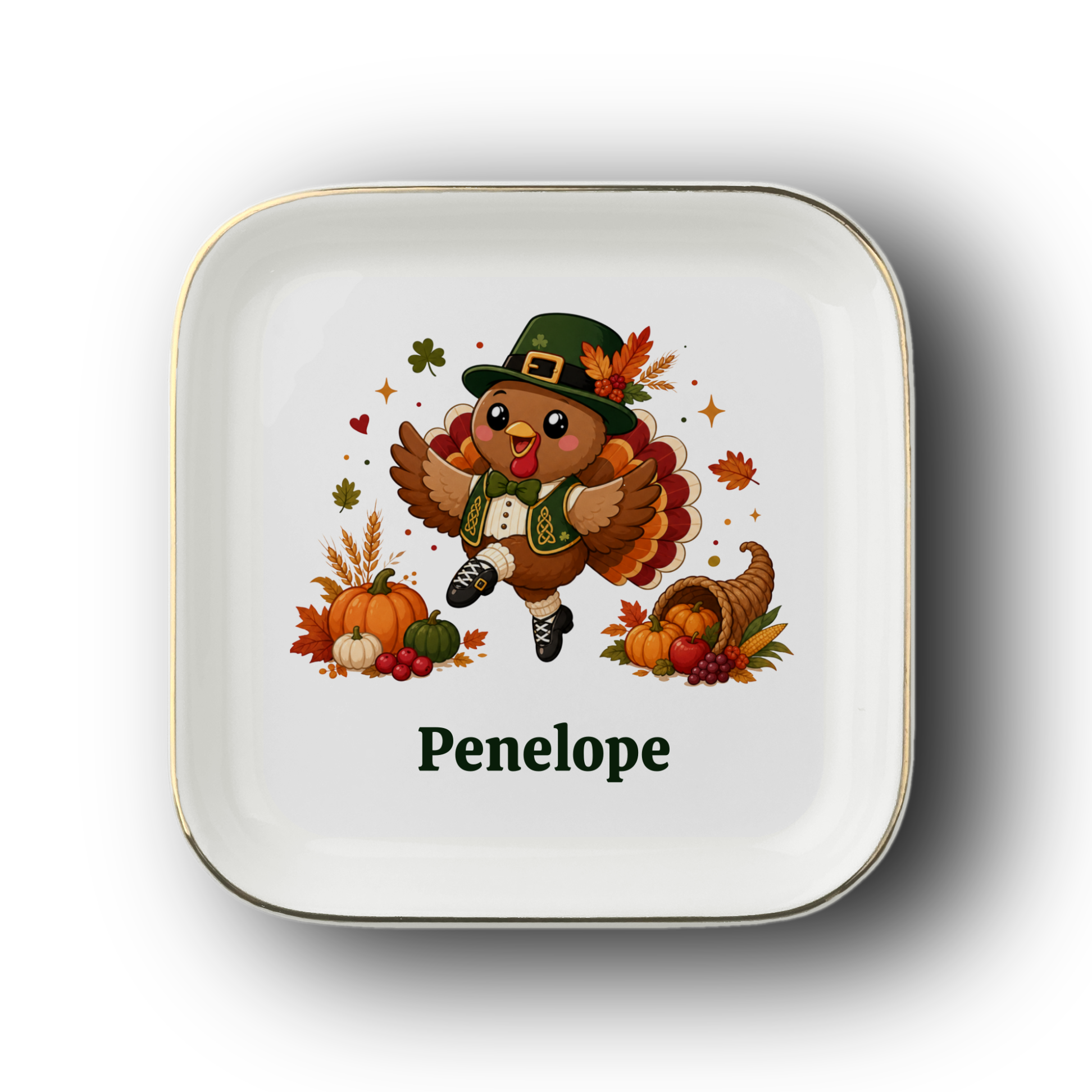 Personalized Thanksgiving Jewelry Dish, Irish Dancer Trinket Tray, Fall Harvest Ring Holder, Cute Autumn Hostess Gift