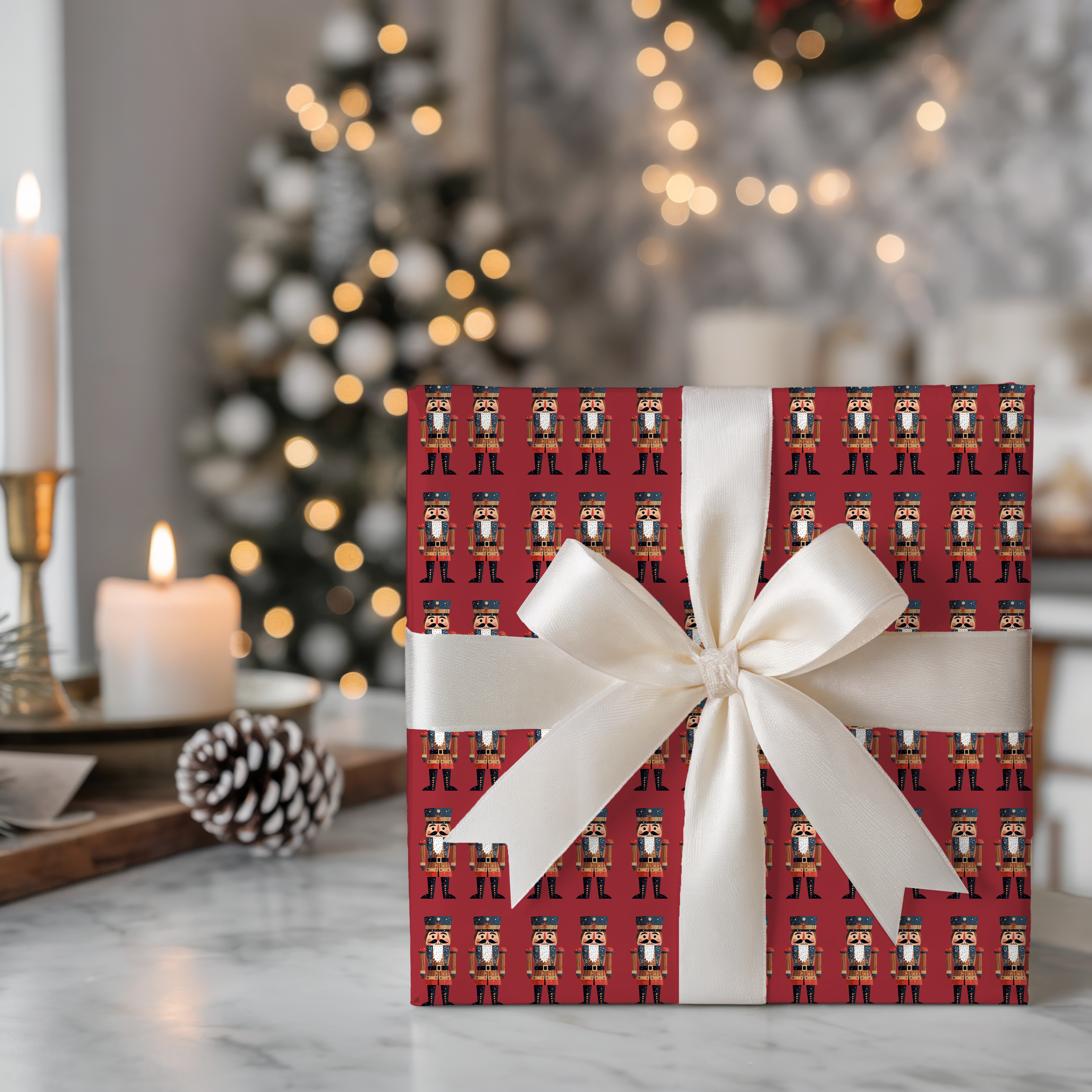 Nutcracker Christmas Wrapping Paper, Red Holiday Gift Wrap, Classic Nutcracker Pattern, Festive Christmas Packaging Paper
