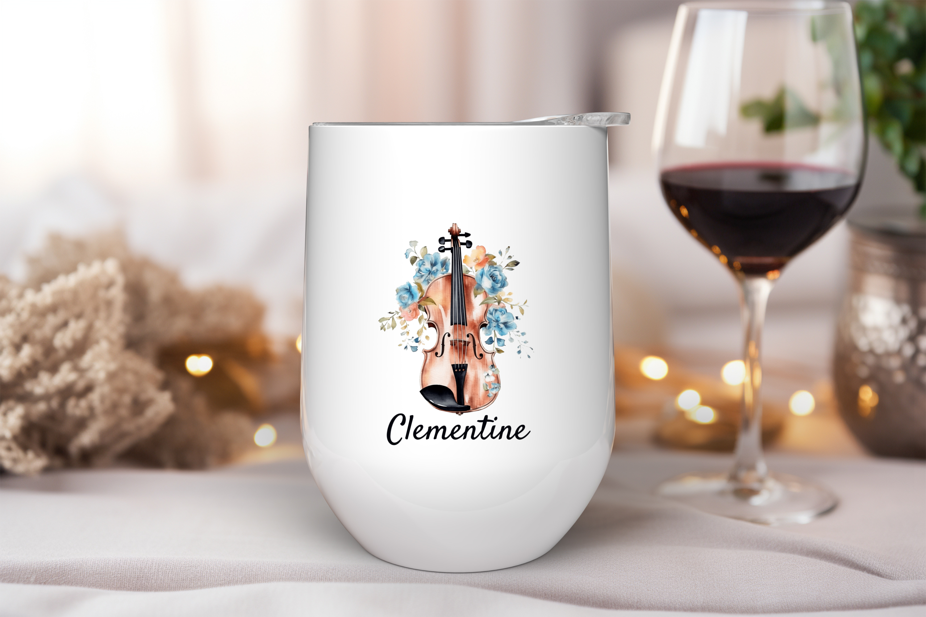 Personalized Floral Cello Wine Tumbler – 12oz Stainless Steel Cup, Insulated Music Lover Gift for Cellists, Teachers & Orchestra Fans