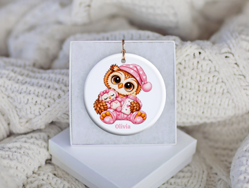 Personalized Baby Girl Owl Ornament, Custom Name Owl Christmas Gift, 3 " Ceramic Baby Keepsake
