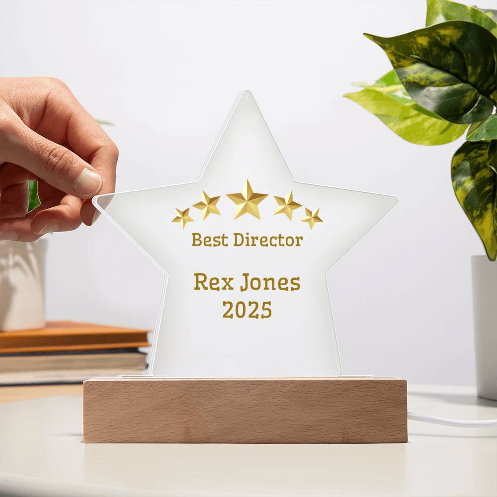 Personalized Acrylic Star Plaque – Best Director Award with Gold Stars, Custom Name & Year