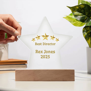 Personalized Acrylic Star Plaque – Best Director Award with Gold Stars, Custom Name & Year