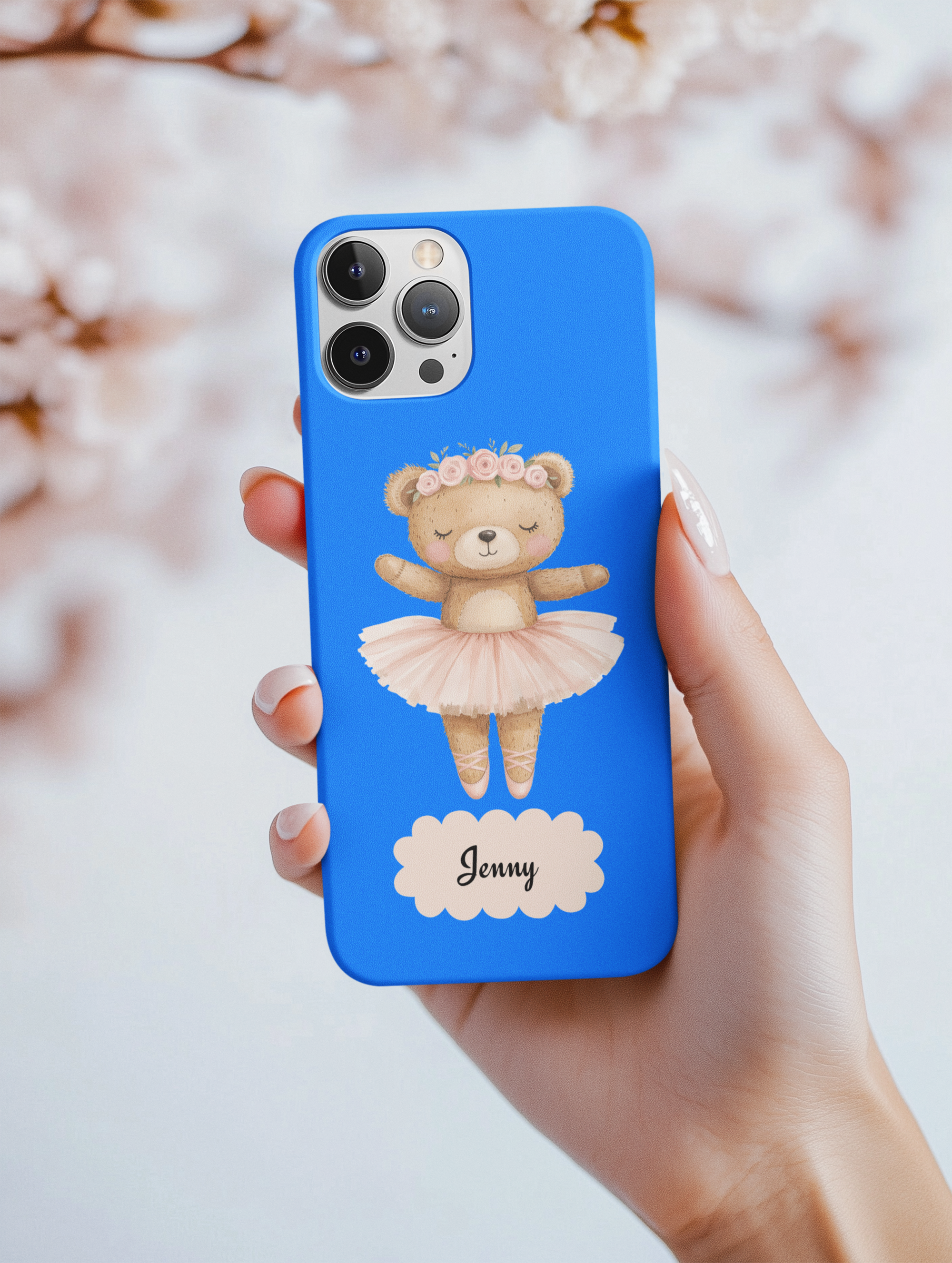 Personalized Ballerina Phone Case, Dancing Teddy Bear Design, Little Girls Phone Case, Impact Resistant Cover, Tough Phone Case
