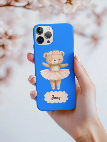 Personalized Ballerina Phone Case, Dancing Teddy Bear Design, Little Girls Phone Case, Impact Resistant Cover, Tough Phone Case