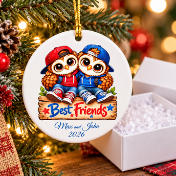 Personalized Best Friends Owl Ornament, Boys Friendship Gift, BFF Christmas Keepsake