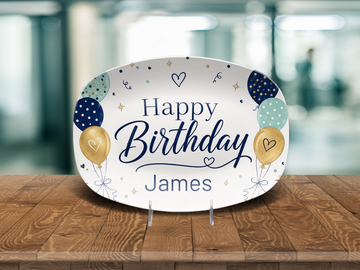 Personalized Happy Birthday Platter, Colorful Balloon Birthday Serving Tray, Custom Birthday Party Decor and Gift Display