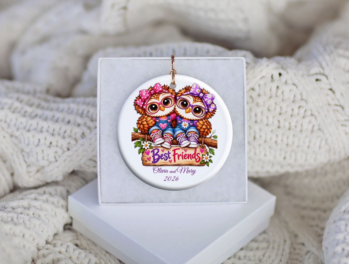 Personalized Best Friends Owl Ornament, Custom Names & Year, Friendship Christmas Gift, BFF Keepsake Ornament