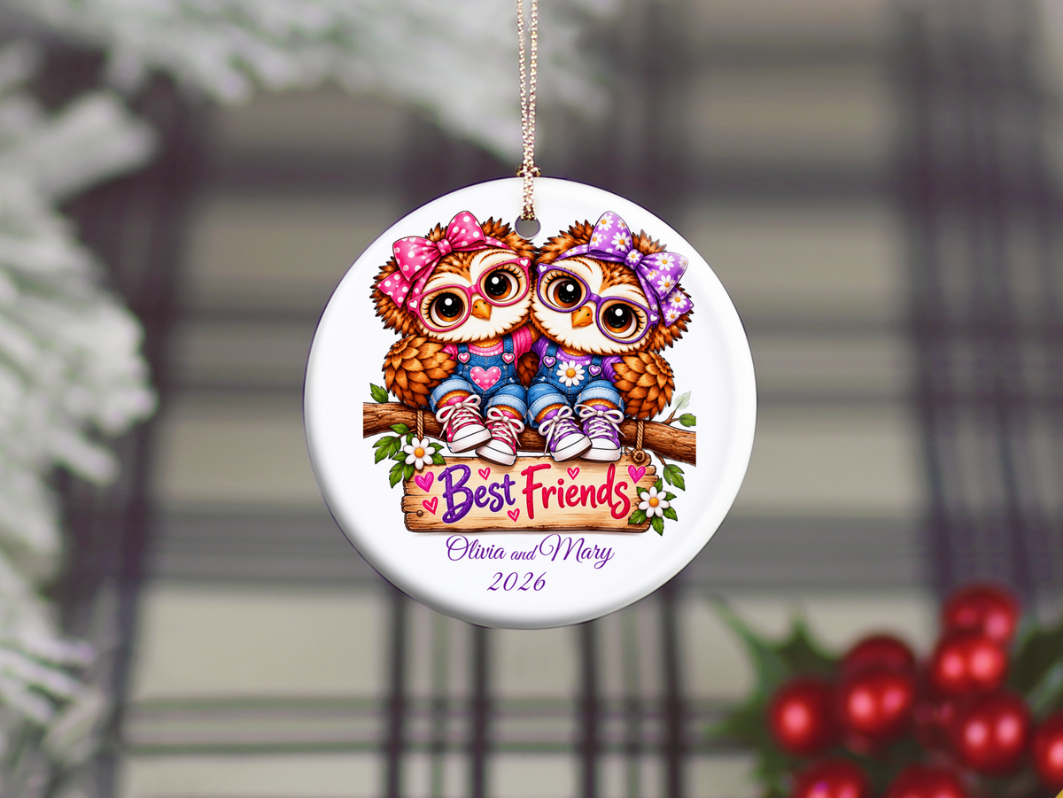 Personalized Best Friends Owl Ornament, Custom Names & Year, Friendship Christmas Gift, BFF Keepsake Ornament