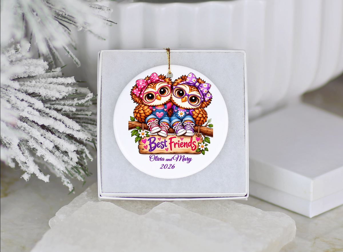 Personalized Best Friends Owl Ornament, Custom Names & Year, Friendship Christmas Gift, BFF Keepsake Ornament
