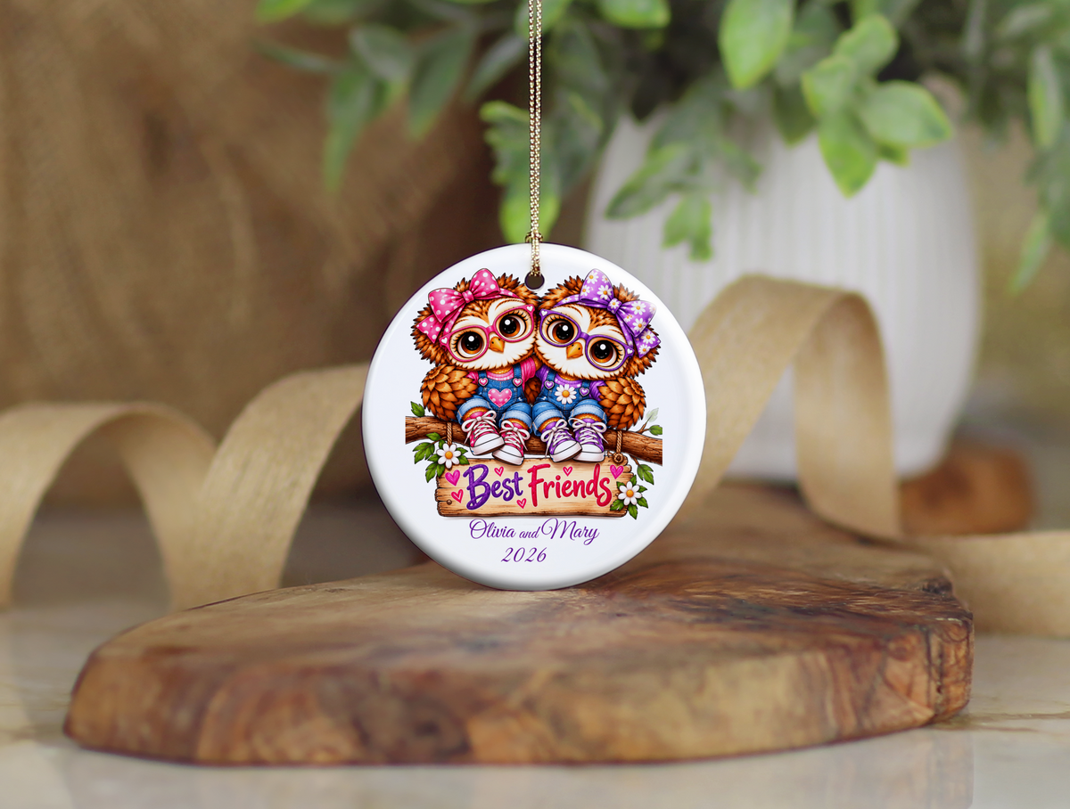 Personalized Best Friends Owl Ornament, Custom Names & Year, Friendship Christmas Gift, BFF Keepsake Ornament