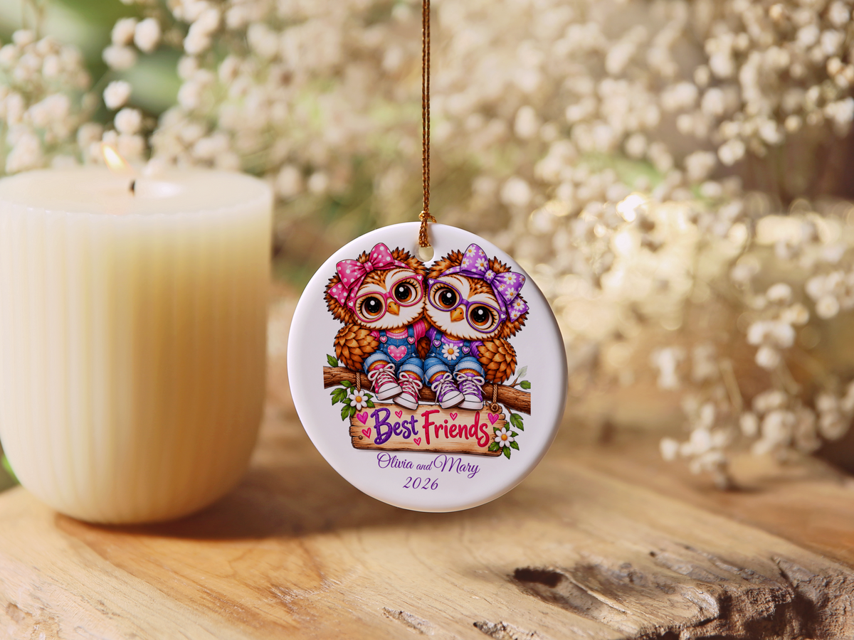 Personalized Best Friends Owl Ornament, Custom Names & Year, Friendship Christmas Gift, BFF Keepsake Ornament