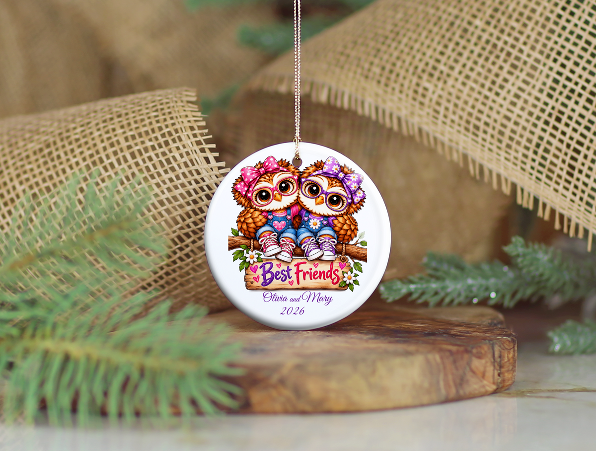 Personalized Best Friends Owl Ornament, Custom Names & Year, Friendship Christmas Gift, BFF Keepsake Ornament
