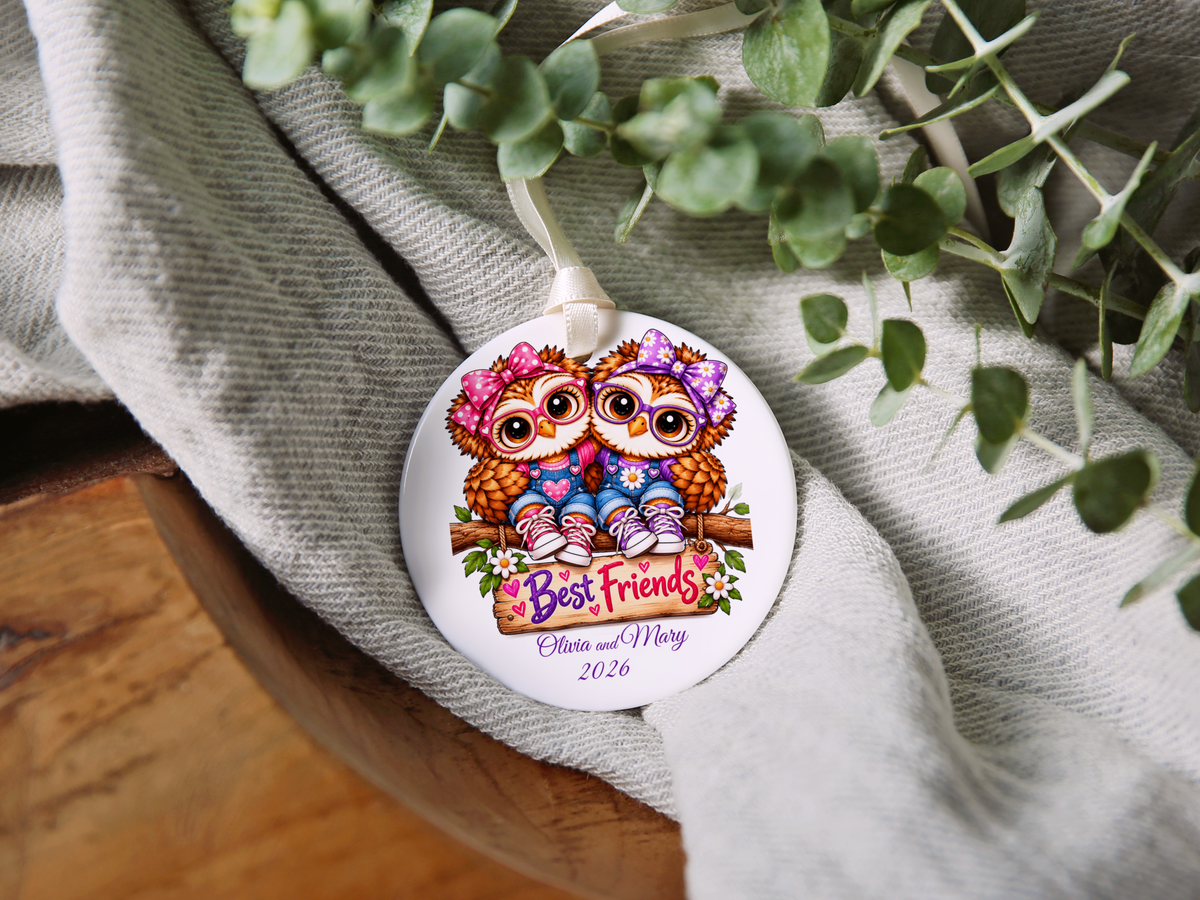 Personalized Best Friends Owl Ornament, Custom Names & Year, Friendship Christmas Gift, BFF Keepsake Ornament