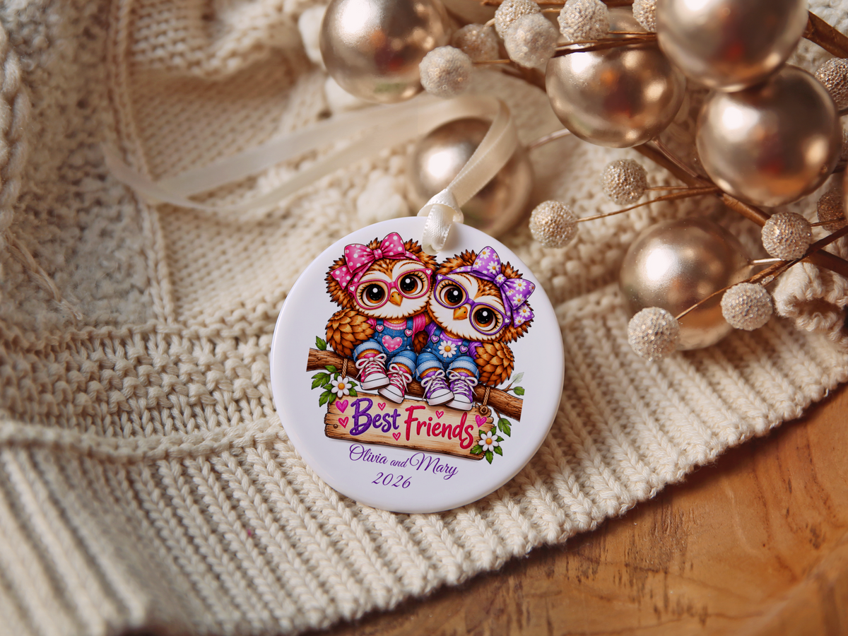 Personalized Best Friends Owl Ornament, Custom Names & Year, Friendship Christmas Gift, BFF Keepsake Ornament