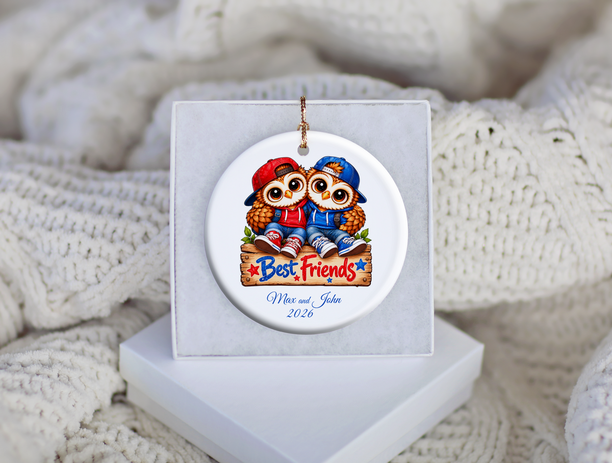 Personalized Best Friends Owl Ornament, Boys Friendship Gift, BFF Christmas Keepsake