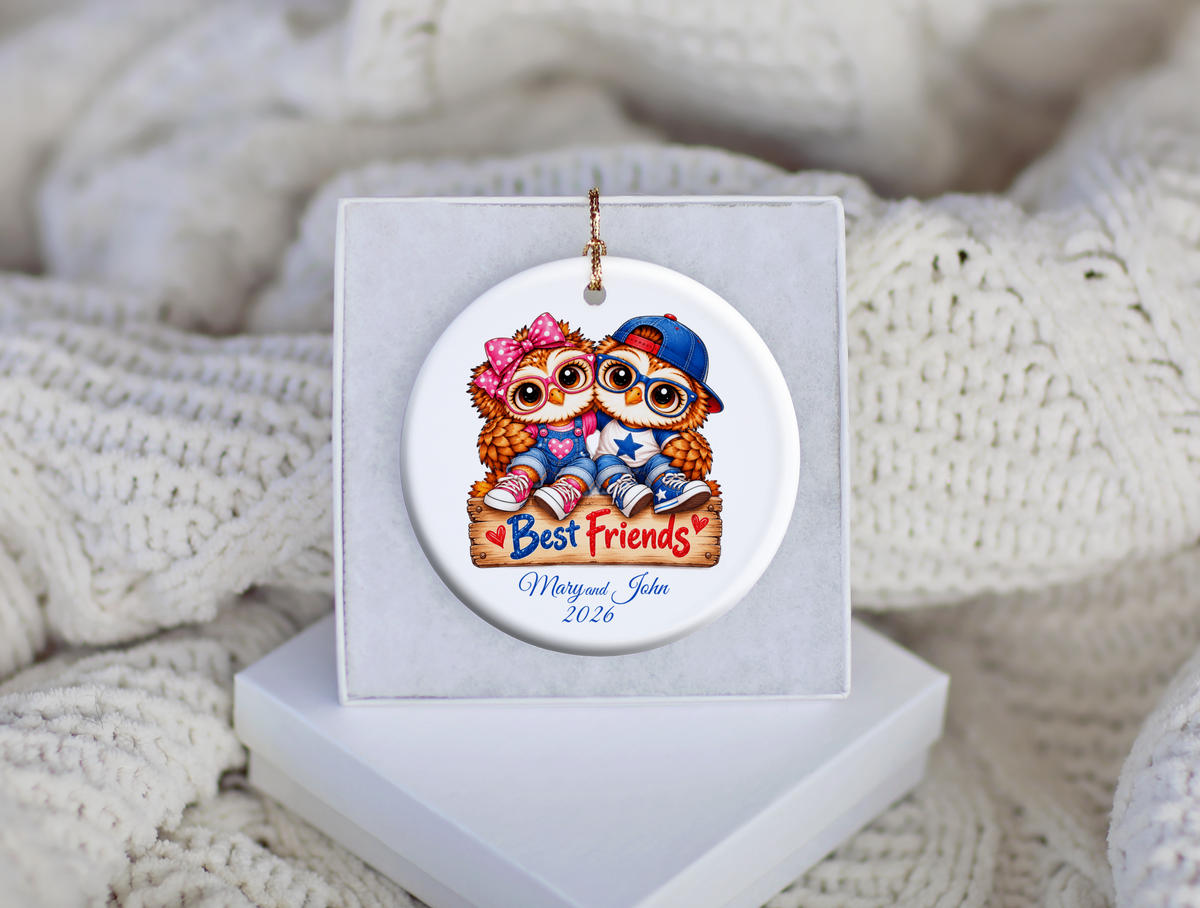 Personalized Best Friends Owl Ornament, Boy & Girl Best Friend Gift, Custom Names & Year Christmas Keepsake