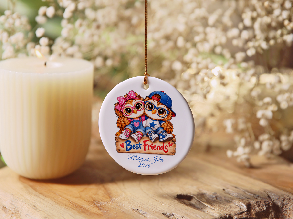 Personalized Best Friends Owl Ornament, Boy & Girl Best Friend Gift, Custom Names & Year Christmas Keepsake